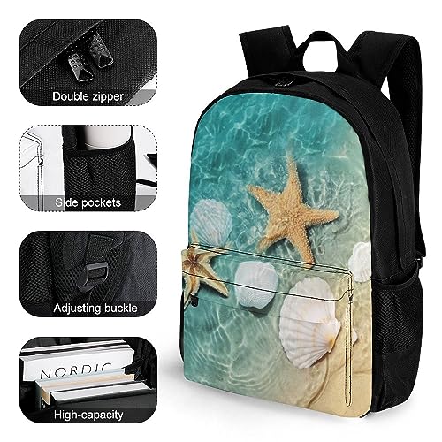 Starfish and Seashell on The Beach Laptop Backpack for Men Women Shoulder Bag Business Work Bag Travel Casual Daypacks