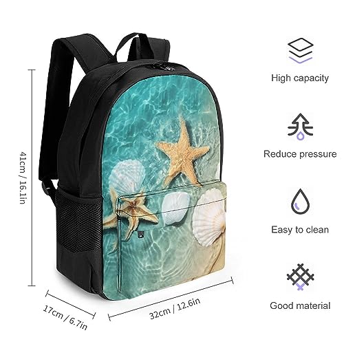 Starfish and Seashell on The Beach Laptop Backpack for Men Women Shoulder Bag Business Work Bag Travel Casual Daypacks