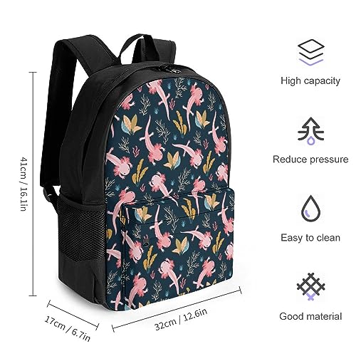 Cute Swimming Axolotl Vector Pattern Laptop Backpack for Men Women Shoulder Bag Business Work Bag Travel Casual Daypacks