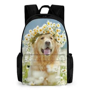 Golden Retriever Dog Lovely Wreath Laptop Backpack for Men Women Shoulder Bag Business Work Bag Travel Casual Daypacks