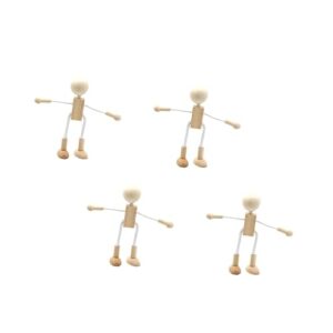 SEWACC Toddler Toys 28 Pcs DIY Educational Action Figure Wooden peg Doll Cake Topper Unfinished Wooden People Dolls Painted Craft Wooden Shapable Robot Wood Grain Crafts Shelf Mannequin