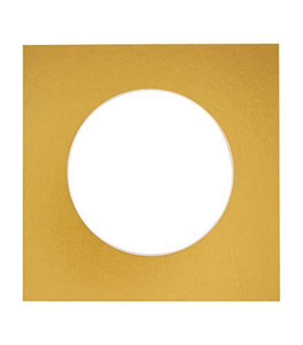 17x17 Mat Bevel Cut for 13x13 Photos - Precut Metallic Gold Circle Shaped Photo Mat Board Opening - Acid Free Matte to Protect Your Pictures - Bevel Cut for Family Photos, Pack of 1 Matboard Show Kit