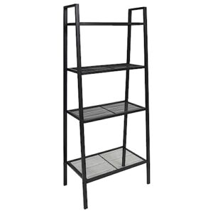 dyrjdjwidhw ladder bookcase 4 tiers bookshelf for bedroom,shelves,wood bookcase,suitable for bedroom, office, living room, study,metal black