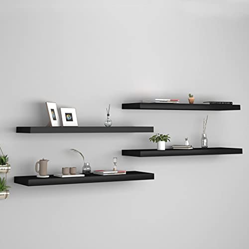 DYRJDJWIDHW Floating Wall Shelves 4 pcs Bookshelf for Bedroom,Shelves,Wood Bookcase,Suitable for Bedroom, Office, Living Room, Study,Black 35.4"x9.3"x1.5" MDF