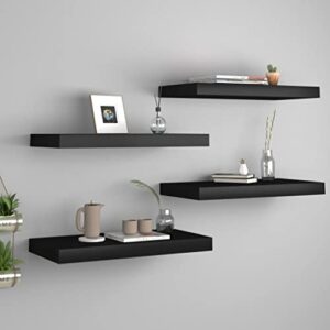 DYRJDJWIDHW Floating Wall Shelves 4 pcs Bookshelf for Bedroom,Shelves,Wood Bookcase,Suitable for Bedroom, Office, Living Room, Study,Black 19.7"x9.1"x1.5" MDF