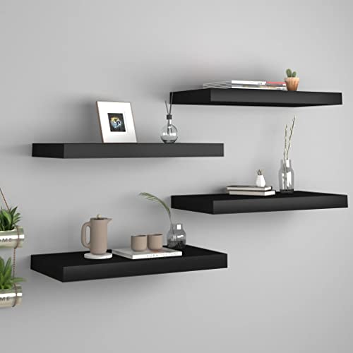 DYRJDJWIDHW Floating Wall Shelves 4 pcs Bookshelf for Bedroom,Shelves,Wood Bookcase,Suitable for Bedroom, Office, Living Room, Study,Black 19.7"x9.1"x1.5" MDF