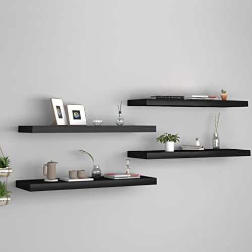 DYRJDJWIDHW Floating Wall Shelves 4 pcs Bookshelf for Bedroom,Shelves,Wood Bookcase,Suitable for Bedroom, Office, Living Room, Study,Black 31.5"x9.3"x1.5" MDF