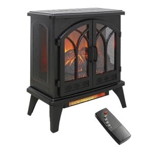 23.7 Inch 3D Infrared Electric Stove Heater, Free-Standing Infrared Fireplace, LED Light Source, 1500W, 5018BTU, Overheating Protection, Remote, Timer, Black, BOJATU