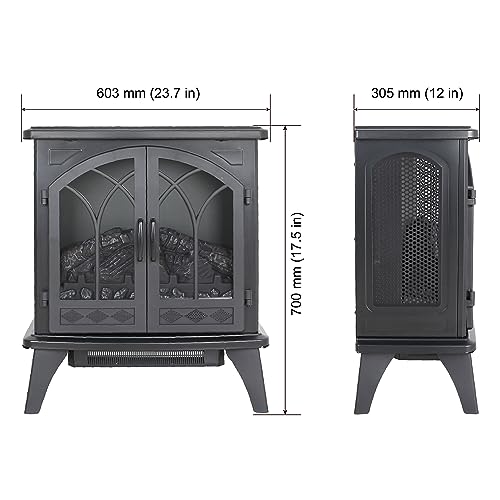 23.7 Inch 3D Infrared Electric Stove Heater, Free-Standing Infrared Fireplace, LED Light Source, 1500W, 5018BTU, Overheating Protection, Remote, Timer, Black, BOJATU