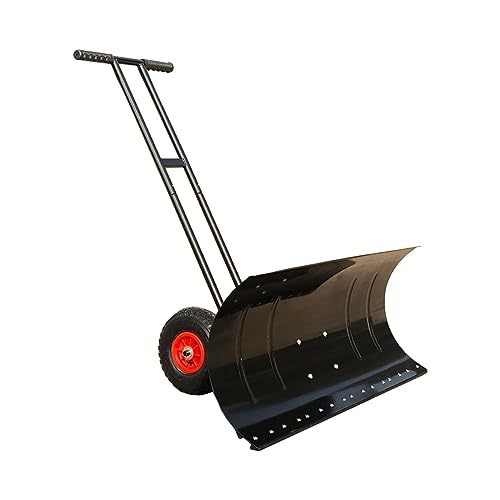 figatia Wheeled Snow, Pusher Rolling Removal Tool, Sleigh Household,Metal Portable Snow Plow, Winter Snow Pusher for Clearing Walkways, Double Pole 74x42cm