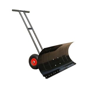 figatia Wheeled Snow, Pusher Rolling Removal Tool, Sleigh Household,Metal Portable Snow Plow, Winter Snow Pusher for Clearing Walkways, Double Pole 74x42cm