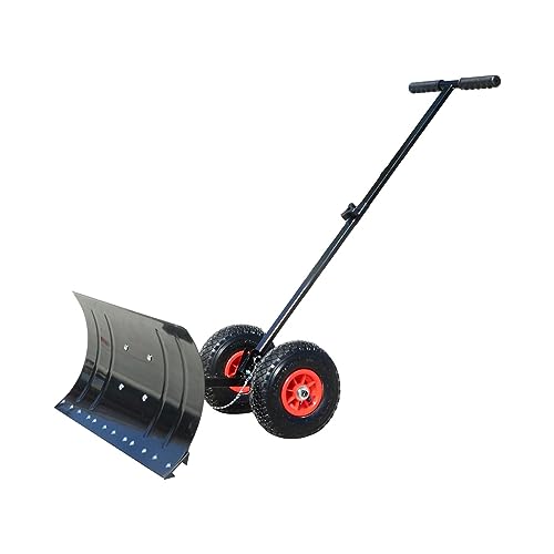 Fonowx Wheeled Snow Pusher, Rolling Removal Tool Outdoor Snow Pushing Heavy Duty Winter Snow Pusher Snow Plow for Pavement, Deck Sidewalk Car, Wheels 74x35cm