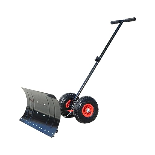 Fonowx Wheeled Snow Pusher, Rolling Removal Tool Outdoor Snow Pushing Heavy Duty Winter Snow Pusher Snow Plow for Pavement, Deck Sidewalk Car, Wheels 74x35cm