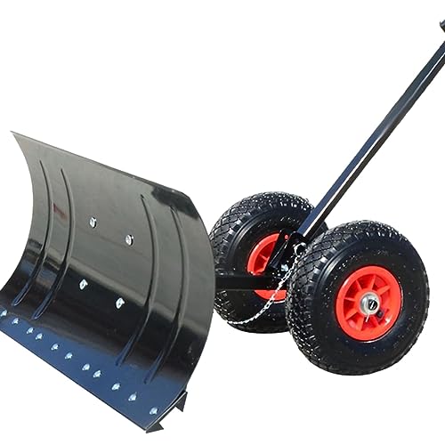 Fonowx Wheeled Snow Pusher, Rolling Removal Tool Outdoor Snow Pushing Heavy Duty Winter Snow Pusher Snow Plow for Pavement, Deck Sidewalk Car, Wheels 74x35cm