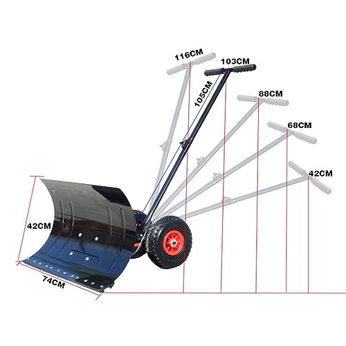 Gralara Wheeled Snow Pusher, Snow Plow Outdoor Snow Pushing, Multi Angle Rolling Removal Tool,Winter Snow Pusher for Park, Pavement Sidewalk, Wheels 74x42cm