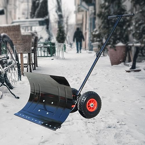 Gralara Wheeled Snow Pusher, Snow Plow Outdoor Snow Pushing, Multi Angle Rolling Removal Tool,Winter Snow Pusher for Park, Pavement Sidewalk, Wheels 74x42cm