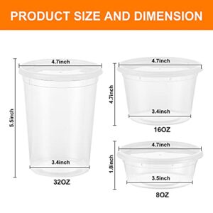 NutriBox [44 Pack] Three Sizes Food Storage Plastic Deli Containers with Airtight Lids 8 oz, 16 oz, 32 oz, BPA Free, Reusable, Microwaveable, Dishwasher, Freezer Round Clear Takeout Containers