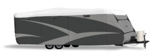 adco 36840 designer series olefin hd travel trailer cover 18' 1" - 20', gray/white