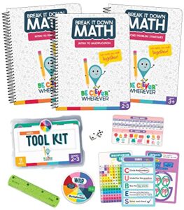 be clever wherever grade 3 math kit, 2nd & 3rd grade math tool kit, word problem strategies, intro to multiplication, and intro to fractions math reference books (14 pc)