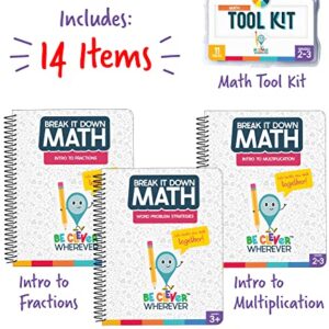 Be Clever Wherever Grade 3 Math Kit, 2nd & 3rd Grade Math Tool Kit, Word Problem Strategies, Intro To Multiplication, and Intro to Fractions Math Reference Books (14 Pc)