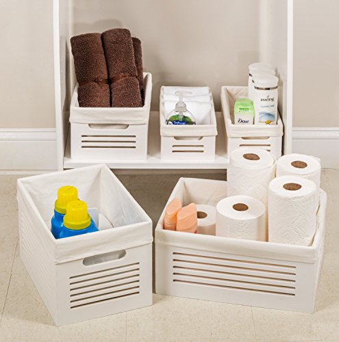 Creative Scents Wooden Crates for Storage - Set Of 3 Sizes Nesting Wood Crates with Removable Fabric Liner, Cutout Handles and Breathable Holes - The Best Sizes Chosen for Home Storage Bins (White)