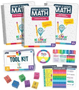 be clever wherever grade 5 math kit, 4th & 5th grade math tool kit, word problem strategies, intermediate division strategies, and advanced fractions math reference books (17 pc)