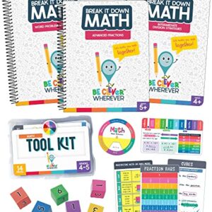 Be Clever Wherever Grade 5 Math Kit, 4th & 5th Grade Math Tool Kit, Word Problem Strategies, Intermediate Division Strategies, and Advanced Fractions Math Reference Books (17 Pc)