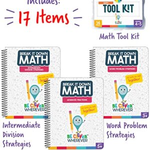 Be Clever Wherever Grade 5 Math Kit, 4th & 5th Grade Math Tool Kit, Word Problem Strategies, Intermediate Division Strategies, and Advanced Fractions Math Reference Books (17 Pc)