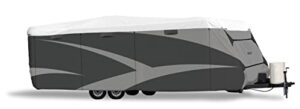 adco 36844 designer series olefin hd travel trailer cover 26' 1" - 28' 6", gray/white