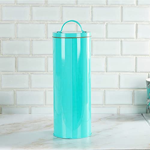 Cookie Tins with Lids Empty AirTight Seal Metal Canister Treat Container Home Baked Goods Tall Round Shape Snack Holder Kitchen Counter Pantry Organization Storage 60 oz Brown Sugar Keeper Turquoise