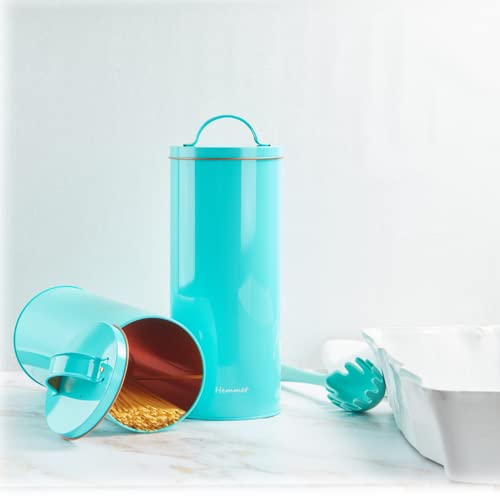 Cookie Tins with Lids Empty AirTight Seal Metal Canister Treat Container Home Baked Goods Tall Round Shape Snack Holder Kitchen Counter Pantry Organization Storage 60 oz Brown Sugar Keeper Turquoise