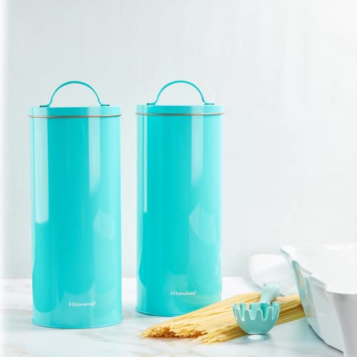 Cookie Tins with Lids Empty AirTight Seal Metal Canister Treat Container Home Baked Goods Tall Round Shape Snack Holder Kitchen Counter Pantry Organization Storage 60 oz Brown Sugar Keeper Turquoise