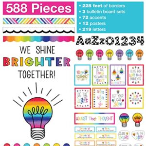 Schoolgirl Style Light Bulb Moments Classroom Decor Bundle, Classroom Calendar, Growth Mindset Bulletin Board Sets, Bulletin Board Border, Cutouts, Nameplates, Motivational Poster Pack (588 pc)