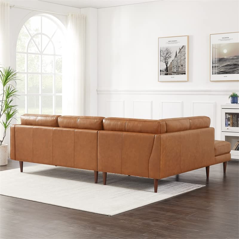 ASHCROFT Lucille Modern Living Room Top Leather Corner Sectional Couch in Cognac Tan