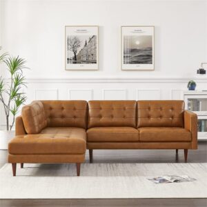 ASHCROFT Lucille Modern Living Room Top Leather Corner Sectional Couch in Cognac Tan