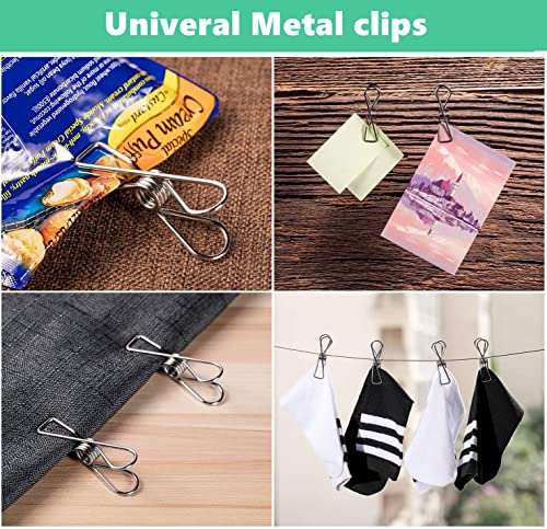 Clothes Pins Metal Clips Heavy Duty: Stainless Steel Clothespins Laundry Clips & Hanging Clips Durable Clamp Clothes Pegs for Outdoor Clothesline Home Kitchen Travel Office Photos Food Bag