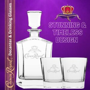 Whiskey Decanter Fathers Day Crown Royal Gifts for Men Set with 2 Drinking Glasses | Whiskey Decanter Set for Men and Women | Compatible