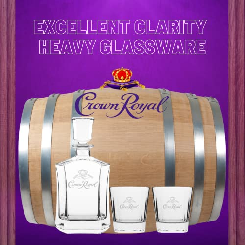 Whiskey Decanter Fathers Day Crown Royal Gifts for Men Set with 2 Drinking Glasses | Whiskey Decanter Set for Men and Women | Compatible