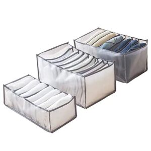 salomoca 3 set cloth drawer organizer nylon fabric foldable storage box closet compartment dividers clothes collapsible organization for tshirt jeans pants(grey, 7/9 cells)