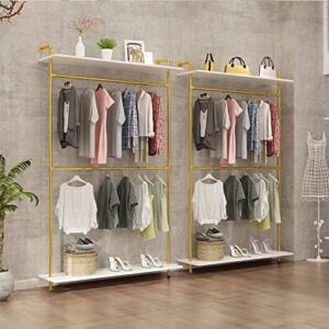 mdepyco modern simple industrial 2 tier wood and pipe double hanging rods clothing garment rack,retail display wall mounted storage clothes hanging shelf,(one shelves,gold, 47.2" l)