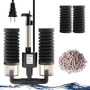 tohidaqu aquarium sponge filter - 4w 80gph fish tank filters with double sponge: electric power ultra quiet aquarium filter for 15- to 55 gallon
