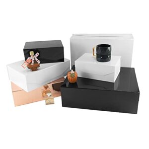 PACKGILO 1 Black Large Gift Box with Lid 13x9x4 Inches, Bridesmaid Proposal Box, Hard Collapsible Gift Box with Magnetic Closure, Groomsman Box Reusable Gift Box for Clothes (Glossy Black)