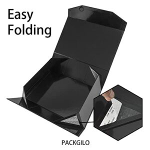 PACKGILO 1 Black Large Gift Box with Lid 13x9x4 Inches, Bridesmaid Proposal Box, Hard Collapsible Gift Box with Magnetic Closure, Groomsman Box Reusable Gift Box for Clothes (Glossy Black)