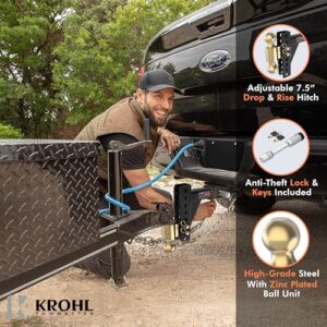 KROHL Adjustable Trailer Hitch with 2" & 2-5/16" Balls, 12,000 lbs Capacity, 7.5" Rise & Drop, Lock & Keys Included, Zinc Plated for Durability - Perfect for Trucks & SUVs with 2" Receiver