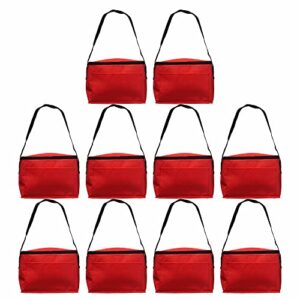 discount promos 10 zipper top insulated lunch bags set - non woven, vibrant, black strap - red