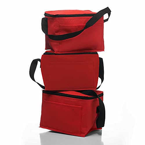 DISCOUNT PROMOS 10 Zipper Top Insulated Lunch Bags Set - Non Woven, Vibrant, Black Strap - Red