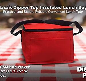 DISCOUNT PROMOS 10 Zipper Top Insulated Lunch Bags Set - Non Woven, Vibrant, Black Strap - Red