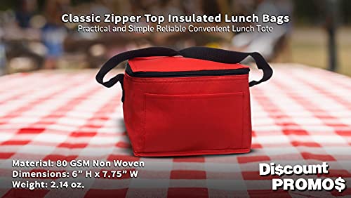 DISCOUNT PROMOS 10 Zipper Top Insulated Lunch Bags Set - Non Woven, Vibrant, Black Strap - Red