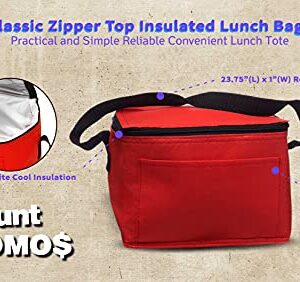 DISCOUNT PROMOS 10 Zipper Top Insulated Lunch Bags Set - Non Woven, Vibrant, Black Strap - Red