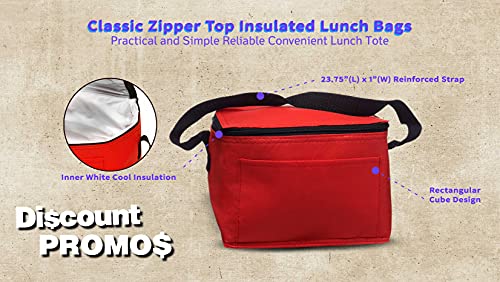 DISCOUNT PROMOS 10 Zipper Top Insulated Lunch Bags Set - Non Woven, Vibrant, Black Strap - Red